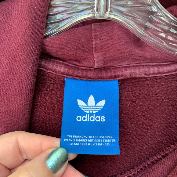 ADIDAS Plum & White Logo Pullover Hoodie Sweatshirt M - Picture 3 of 4